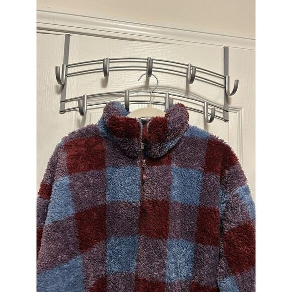 Eddie Bauer Women's Fleece Faux Fur Plaid Quarter Zip pullover size XL Cozy - Picture 4 of 16